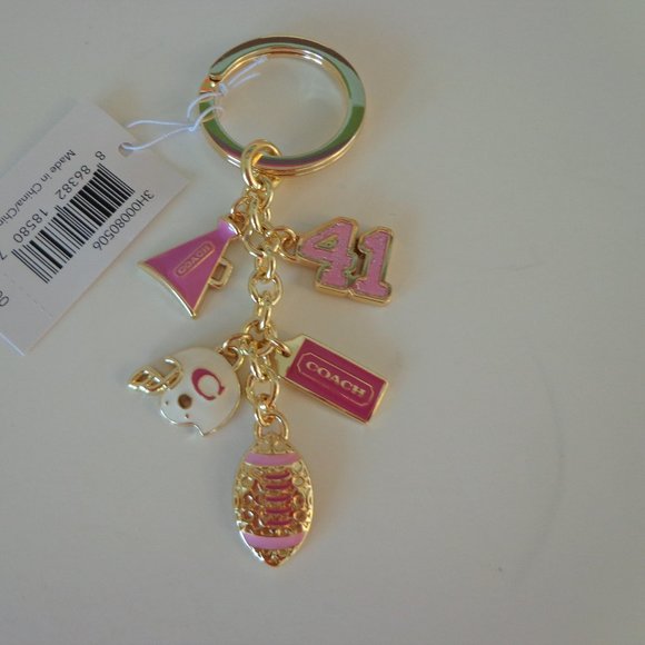 Coach Girly Football Mix Key Ring Key Chain KeyFob Bag Charm Pink 61903 NEW - Picture 2 of 6